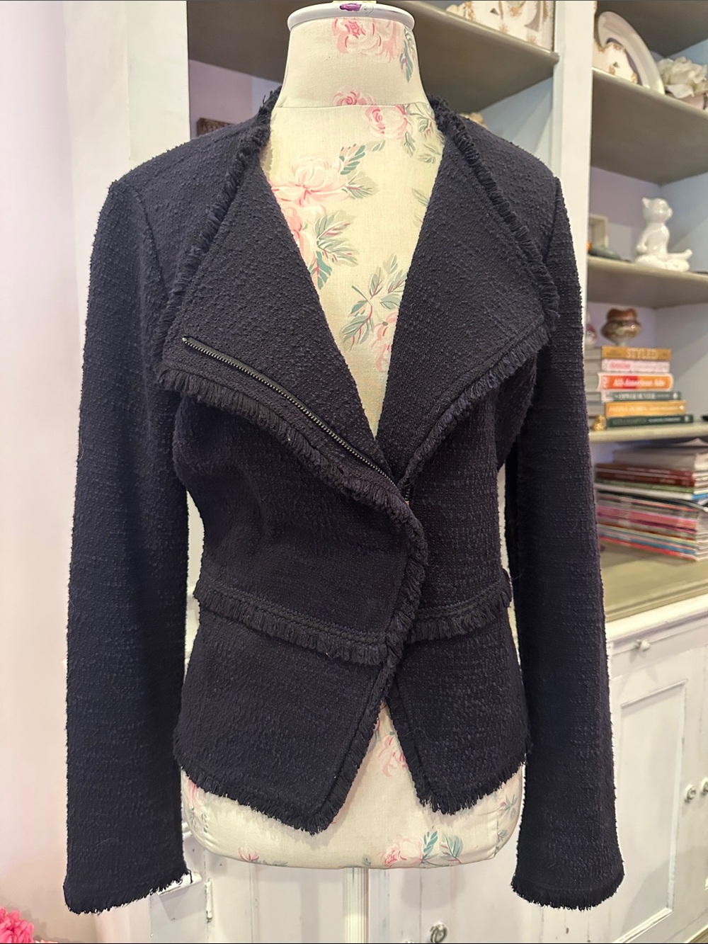 White House Black Market Black Frayed-Trim Blazer